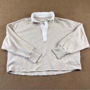 Abercrombie & Fitch Beige Rugby-Style Long Sleeve Shirt with White Collar